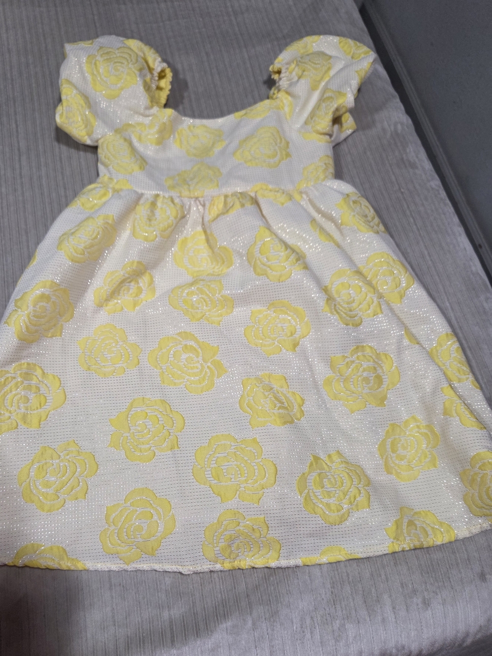Yellow Floral Puff-Sleeve Party Dress for Girls
